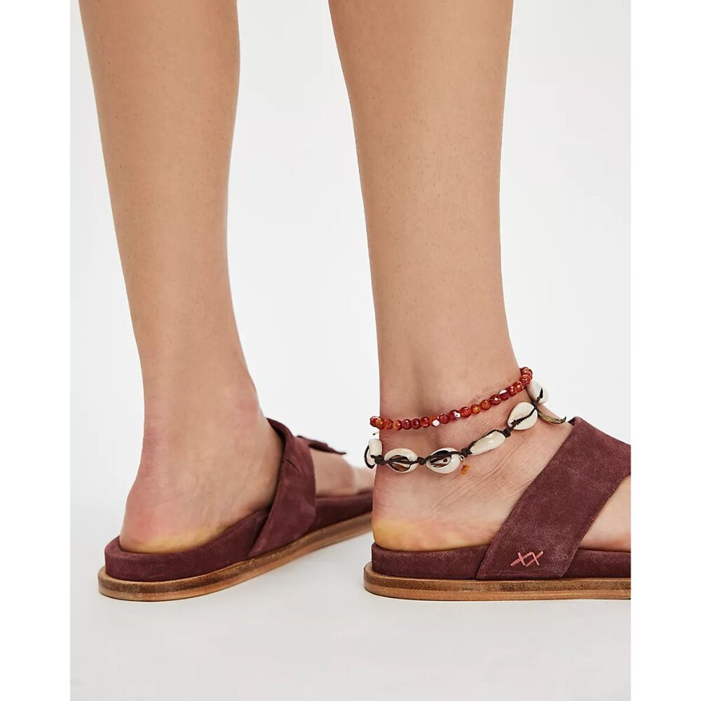 🎉LAST CHANCE🎉 FREE PEOPLE Mika Footbed Sandals / Cherry Cola Suede - Picture 2 of 12